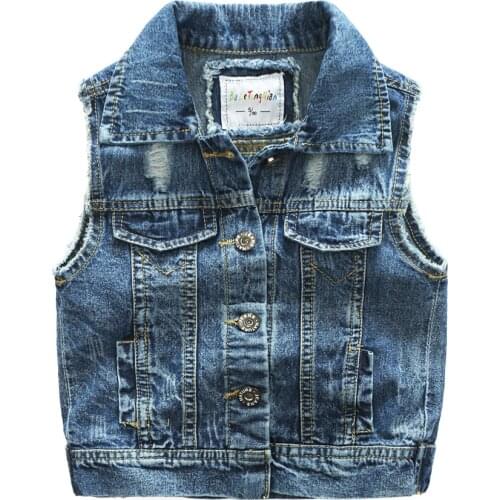2020 spring autmun New kids Cowboy vest boy girls Sleeveless hole cotton coat baby toddler fashion clothes Childrens clothing
