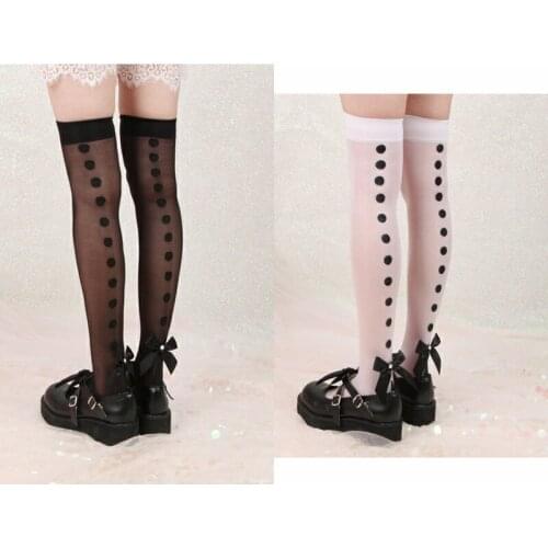 Japanese Lolita Girl Dot Printing Thin Kit Socks with Big Butterfly Knot and Lace Sexy JK Stockings WGR-CT5