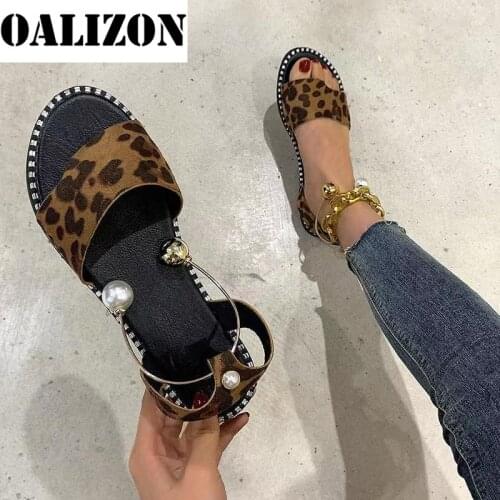 Lady Sexy Leopard Womens Beaded Pearly Open Toe Sandal Slippers Shoes Women Flat Flip Flop Casual Flats Slingback Sandals Shoes