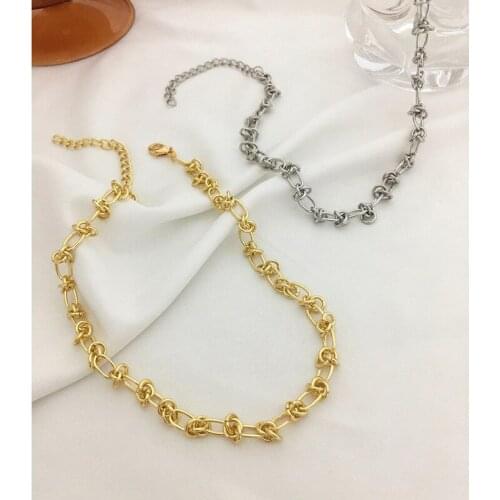 Minar Hip Hop Gold Silver Colour Huggie Knotted Chain Necklace for Women Ladies Geometric Alloy Choker Necklace Punk Accessories