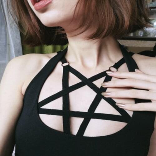 Body Harness Bra Pentagram Crop Tops Lingerie Belt Black Sexy Plus Size Cage Punk Strappy Bralette Elastic Dance Club Rave Women