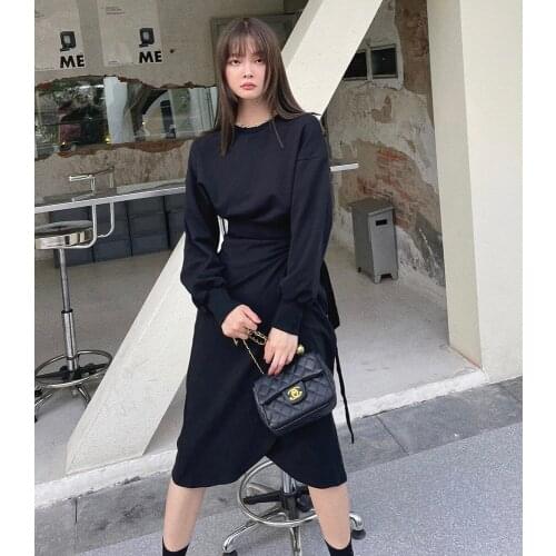 Who will fall on the new cotton dress temperament show thin inside take waist long-sleeved dress dress trials