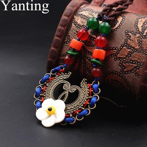 Yanting Peace Buckle Choker Necklace For Women Ethnic Hand Knitted Short Pendant Necklace Vintage Jewelry Shell Flower 0134