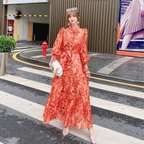 SPLENDID LADY Designer New Spring Summer WomenS Print Vintage Fashion Party Casual Elegant Chic Single Breasted Long Dress