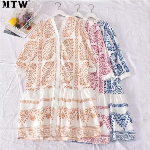 2021 Women Summer Party Dress Ladies Spring Autumn V Neck Floral Loose Dress Female Vintage Button A Line Dress