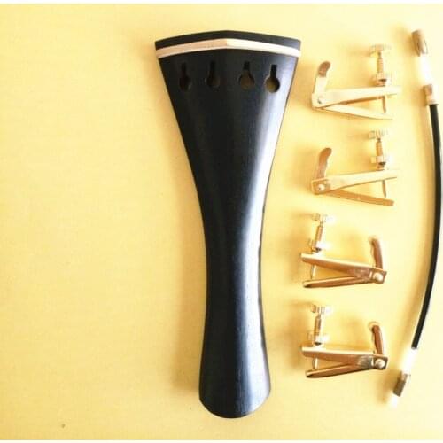 1pcs 4/4 Violin Ebony Tailpiece fixed golden fine tuners Tail Gut violin parts