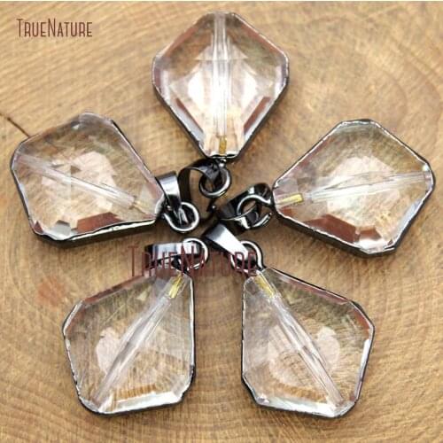 10Pcs Gunmetal Plated Faceted Pear Shape Pendant Glass Crystal Pendant 28x19mm PM14697