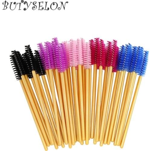 200pcs/Lot Golden Handle Disposable Eyelash Eye Lash Makeup Brushes Mascara Wands Applicator Makeup Eyelash Extension Tools