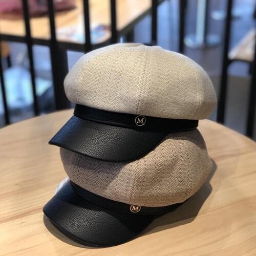 2020 Autumn And Winter Octagonal Hat Retro Plaid Cotton And Linen Warm Womens Navy Hat Baseball Cap Painter Hat Europe