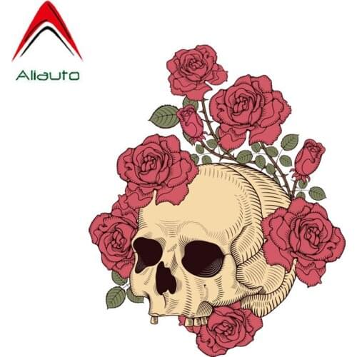 Aliauto Interestingly Car Sticker Skull Roses Motorcycle PVC Decal for Mercedes Honda Toyota Volkswagen Renault Opel,14cm*17cm