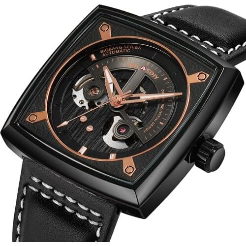 AOCASDIY New Design Luxury Automatic Watches for Men Rose Gold Waterproof Watches Leather Strap Relogio Masculino