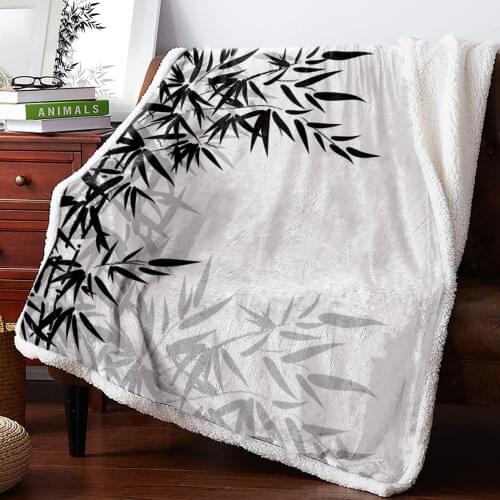 Black Bamboo Bamboo Leaves Throw Blanket Winter Warm Fleece Blankets and Throws Blankets for Beds Cashmere Bedspreads