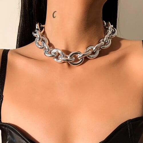 IngeSight.Z Chunky Thick Plastic Curb Chain Choker Necklace Hip Hop Gold Color Short Clavicle Collar Necklaces for Women Jewelry