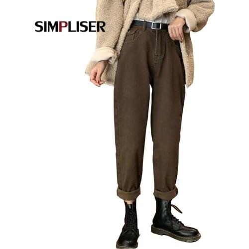 Denim Trousers Female Loose Harem Pants 2020 Autumn Winter Fleece Vintage Pants Ladies Streetwear Velvet Pants