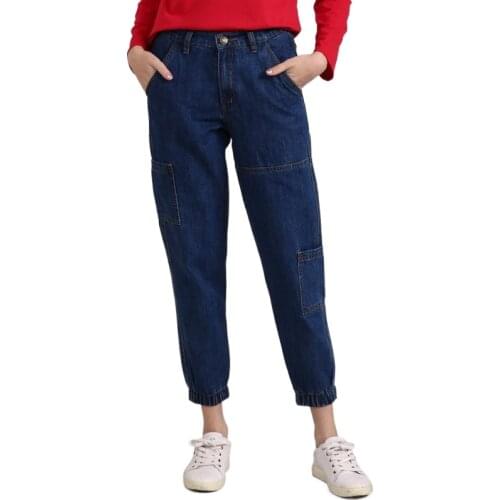 Boyfriend Jeans For Women High Waist Plus Size High Street Ankle Length Blue Pocket Femme Cargo Denim Pants 4xl 5xl