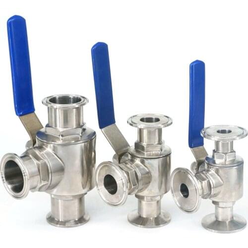 Food Grade Tri Clamp 1.5" 2" 2.5" Ferrule O/D 50.5/64/77.5mm L/T Port 304 Stainless Steel 3 Way Ball Valve Homebrew Diary