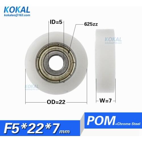 [F0522-7]10pcs 625zz 625 bearing coated with POM roller wheel Flat type plastic roller sliding door window wheel 5*22*7mm 0522K