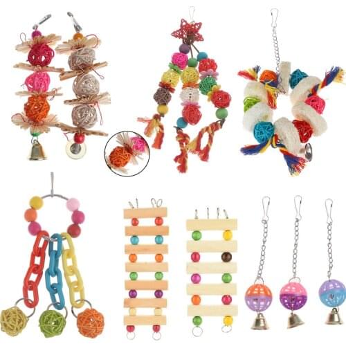 Parrot Toys Wood Birds Standing Chewing Rack Toys Bead Ball Heart Star Shape Parrot Toy Bird Toys Accessories Supplies