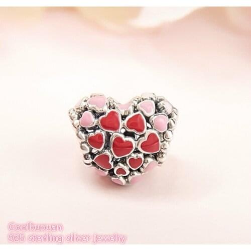 Valentines Day Authentic 925 Sterling Silver Burst of Love Charm, Mixed Enamel Charms Beads Fit Pandora Charms Bracelet