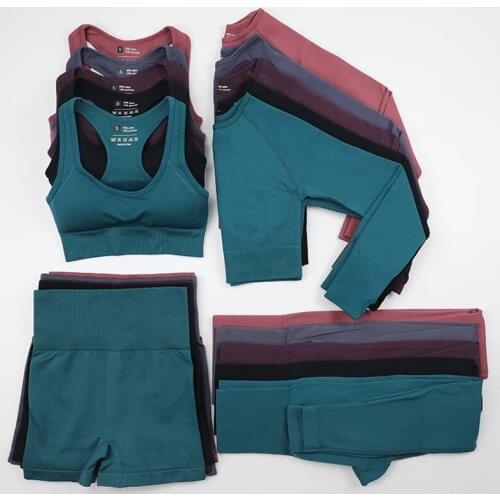 Yoga Set Seamless Fitness Suit Workout Clothes For Women Crop Top Long Sleeve Sports Bra Leggings Women Shorts Gym Set Clothing