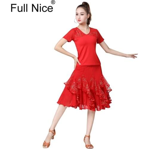 Latin Dance 2 pieces set Top and Skirt practice clothes Lesson ballroom dance tango salsa cha cha rumba samba tango