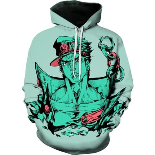 Anime JOJOs Bizarre Adventure Kira Yoshikage Cosplay Costume Joestar Kujo Jotaro Printed Hooded Casual Sweater Loose Head