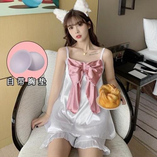 Summer Sexy Lingerie Silk Satin Spaghetti Strap Shorts Pajama Sets Women Cute Bow Sleepwear Pyjama Homewear Pijama Mujer Clothes