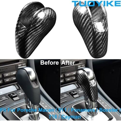 LHD Car Styling Real Carbon Fiber Gear Shift Knob Interior Trim Decal Cover For Porsche Macan 911 Panamera Boxster 718 Cayman