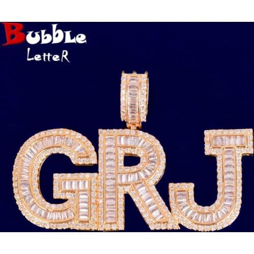 Custom Name Baguette Zircon Letters Pendant Gold Color Mens Hip Hop Necklace Chain Rock Jewelry