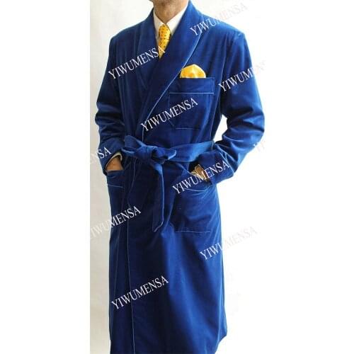 YIWUMENSA Blue Velvet Mens Jacket Formal Smoking Blazer Prom Gowns Designer Party Long Coat Custom Made Easy Wear Overcoat 2021