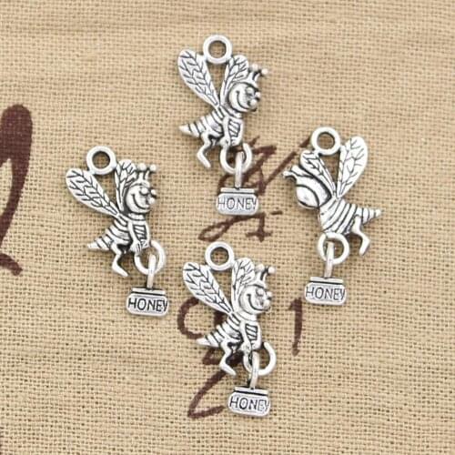 20pcs Charms Bee Harvest Honey 19x12mm Antique Silver Color Plated Pendants Making DIY Handmade Tibetan Silver Color Jewelry
