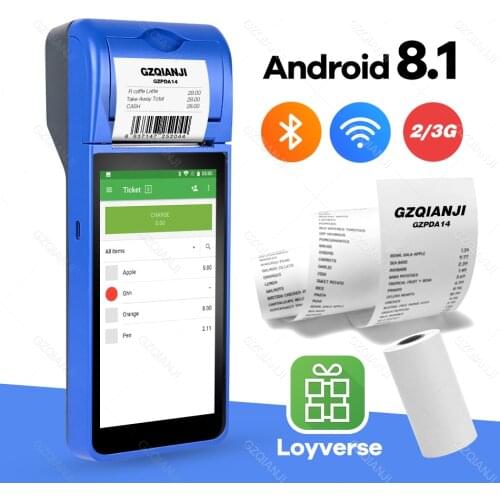 ZiJiang Mini Handheld POS Android 8.1 PDA Terminal with 5.5 inch Touch 3G Wifi Bluetooth POS PDA Thermal Printers Mobile