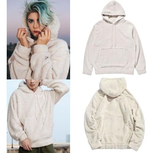 Men Women Thick Warm Pullover Outwear Fur Fleece Sweatshirt Hoodie Hooded Big Pockets Coat