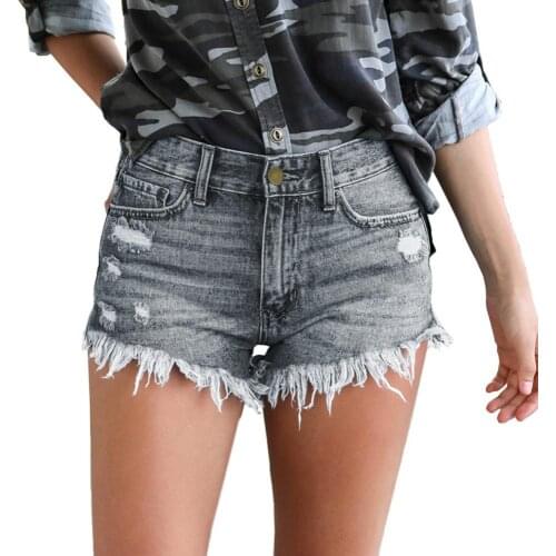 Women Stylish Summer Pockets Ripped Side Slit Tassel Shorts Mini Pants Hot Pants Solid Color Shorts Casual Female Shorts Loose