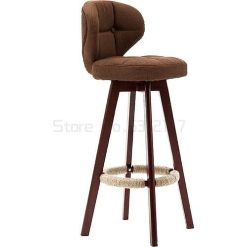 Nordic simple bar chair household Retro High Chair solid wood rotary bar chair back high stool
