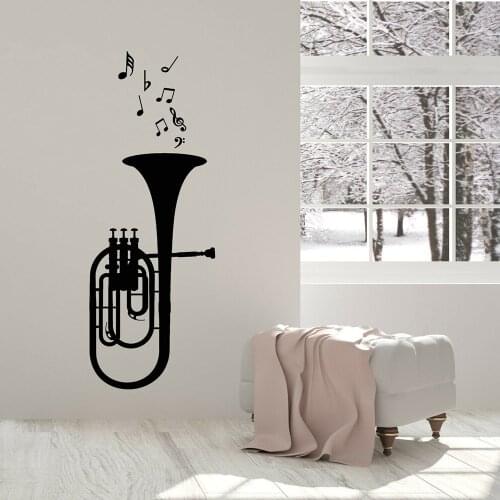 Music Note Vinyl Wall Decal Trumpet Musical Notes Instrument Music Window Stickers Art Mural Home Bedroom Wallpaper M283