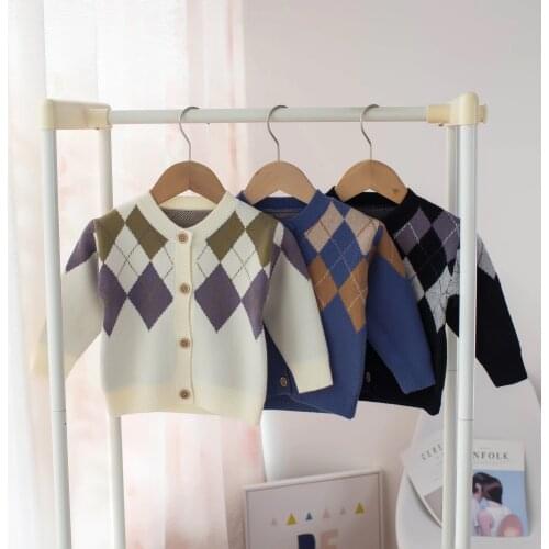 Toddler Casual Autumn Winter Cute Kids Girls Diamond Plaid Knitting Single Breasted Cardigans Kids Long Sleeve Warm Sweater Coat
