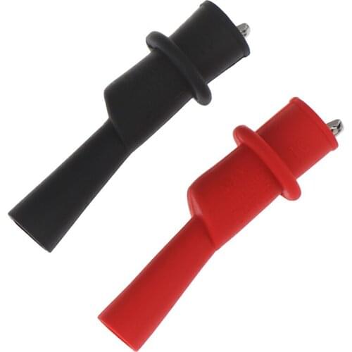 2pcs Red + Black Insulated Crocodile Clamp Probe For Test Tool Accessory MultiMeter Test Lead Meter Alligator Clip