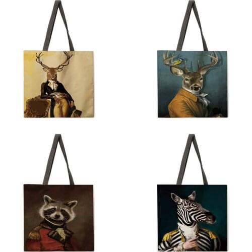 Animal artist print tote bag ladies casual tote bag ladies shoulder bag foldable shopping bag outdoor beach bag