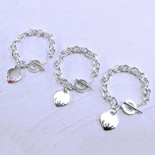 1:1 S925 Sterling Silver Splash Enamel Heart Round Button Bracelets High Quality Original Logo Women Fine Jewelry Holiday Gift