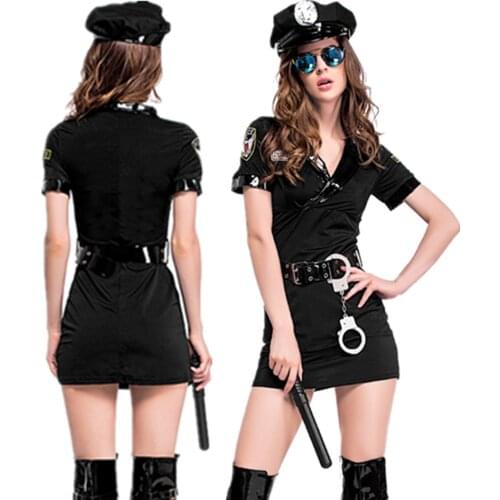 Plus Size S-2XL Sexy Cosplay Police Costume Policewomen Role Play Uniform Female Cop Officer Mini Dress
