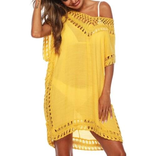 Women Bikini Cover Up Floral Lace Hollow Crochet Tassel Swimsuit Cover-Ups Summer Beachwear Tunic Beach Dress Women