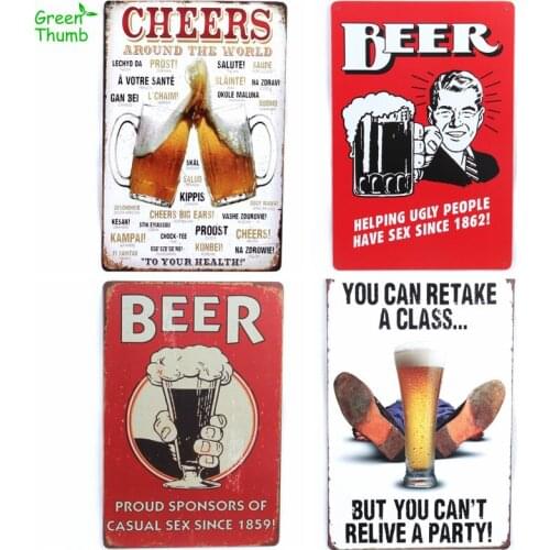 1pc 20x30cm Tin Signs Plaque Beer Wine Vintage Metal Plate Bar Pub Home Wall Green Thumb Retro Mural Poster Home Decorations