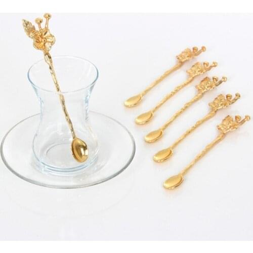 Gold Japanese Rose Pattern Tea Spoon 6 Personality