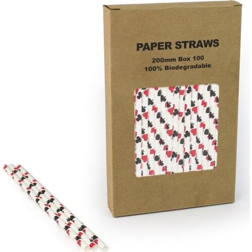100pcs/Box Red Casino Night Paper Straws Bulk,Poker Playing Cards Birthday Wedding Party Coffee Bar Restaurant Drinking Straws