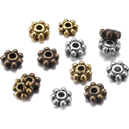 200pcs/lot Gold 7 Petal End Metal Bead Wheel Bracelet Findings Charm Loose Spacer Beads For DIY Jewelry Makings Supplies