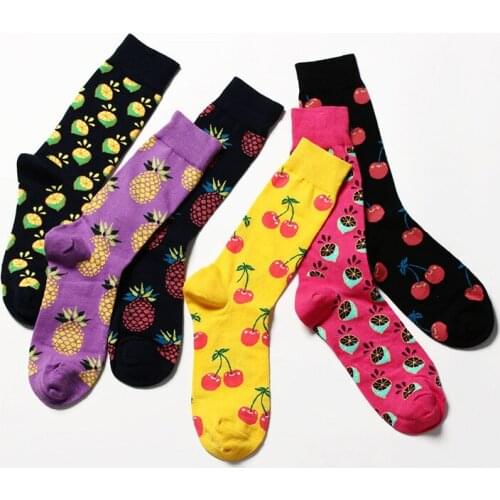 2020 New Arrival Fashion Socks Women Cherry/Pineapple/Grapefruit Jacquard Unisex Crew Happy Socks Calcetines Women/Men Socks