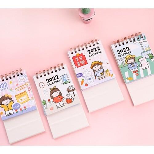 2022 Lovely Girl and Animal Mini Desk Calendar Kawaii Yearly Agenda Organizer Calendar Daily Schedule Planner