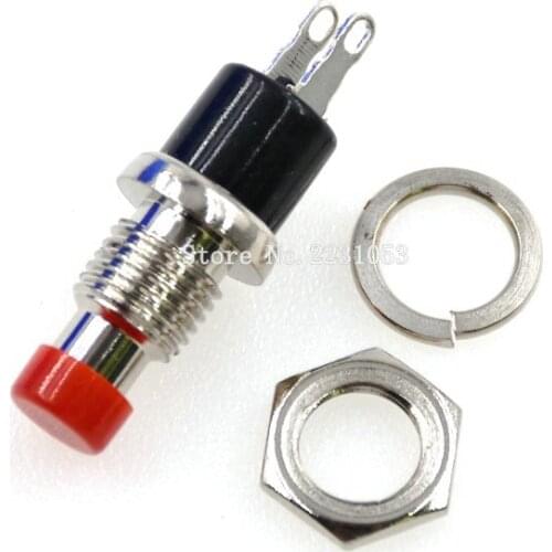 5PCS/LOT 7mm Thread 2 Pins Momentary Push Button Switch Red Non Locking Switches Press Reset Switch PBS110 PBS-110