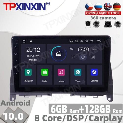 128G Android 10.0 PX6 For Benz C W204 2009 - 2013 Car Radio Multimedia Video Player Navigation GPS Accessories Auto 2din no DVD